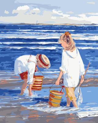 China Illustration The Scene In Memory DIY Numbers Oil Painting And The Little Partner Catching Up The Sea for sale