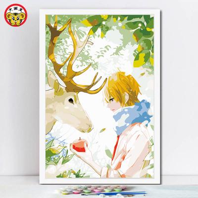 China Small Fresh Style Diy Children's DIY Oil Painting Cartoon Animal Deer Hand Painting Living Room Bedroom Decorative Painting for sale