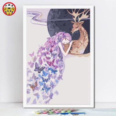 China Small Fresh Style Diy Children's Oil Painting Cartoon Abstract Animal Deer Hand Painting Living Room Bedroom Decorative Painting for sale