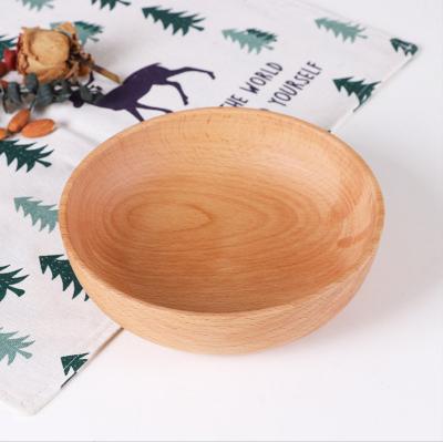 China 4.5cm Viable Size Beech Wood Salad Bowl Natural Round Wooden Set for sale