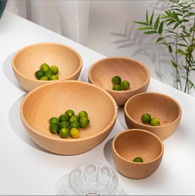 China Sustainable Natural Living Beech Bowl Clear Integrated Wooden Salad Kids for sale