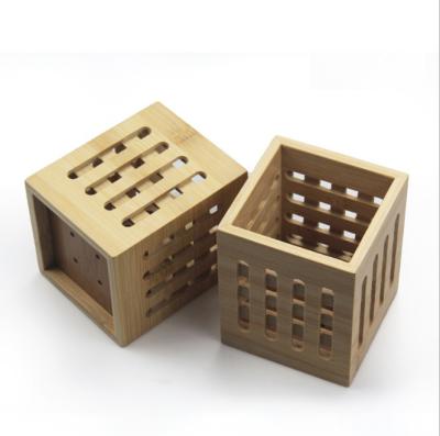 China Sustainable Square Decorative Bamboo Kitchen Utensil Holder Container for sale