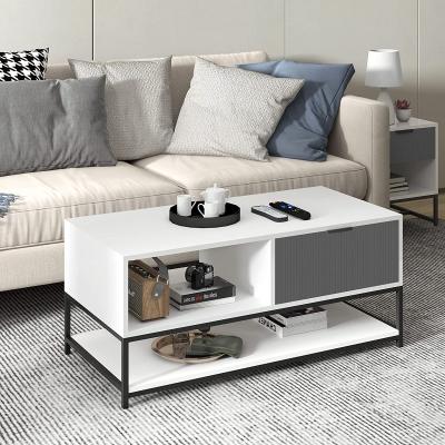 China US Modern CURRENT Modern Coffee Table With Drawers Storage Shelves Rectangular Wooden Cocktail Center Table For Living Room for sale