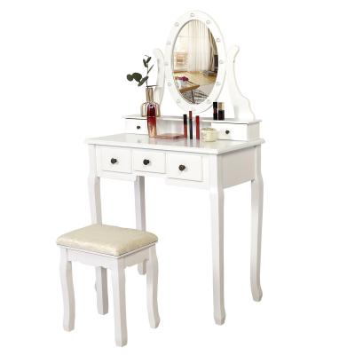 China Other US STOCK Modern Vanity Table Set With Stool Removeable LED Cushioned Mirror Makeup Dressing Table White for sale