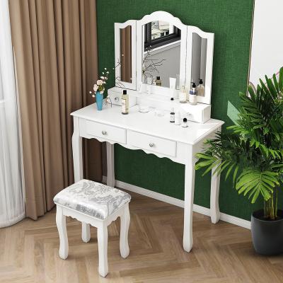 China Other US STOCK Dresser Makeup Vanity Table With Mirror Wood Stool 4 Drawers for sale