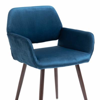 China Modern US CURRENT velvet upholstered side dining chair with metal legs (blue velvet + walnut printed legs), KD backrest for sale