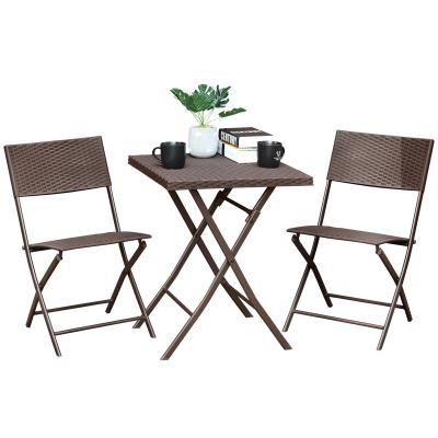 China Modern US CURRENT 3 Piece Outdoor Foldable Table Chairs Wicker Bistros Set for Garden Yard Porch Poolside for sale