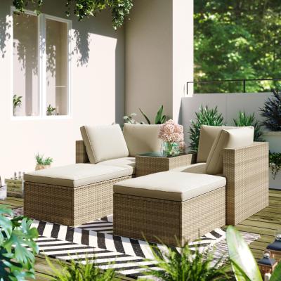 China Modern CURRENT US Outdoor Patio Furniture Set, 5 Piece Wicker Rattan Combination Sofa Set, Brown and Beige for sale