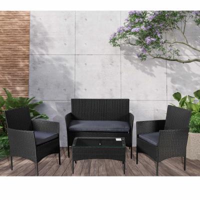 China Modern CURRENT US Garden Set Outdoor Terrace Furniture 4 Piece Set Black Gray Upholstered Sofa Dialog Set With Coffee Table for sale