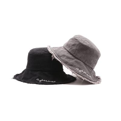 China Custom OEM High Quality Cotton Striped Denim Worn Washed Bucket Hat for sale