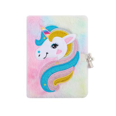 China Printed Cute Unicorn Notebook With A Plush Kids Eco-Friendly Office Stationery Lock For School Student for sale