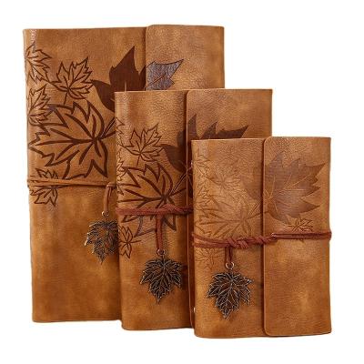 China Wholesale Leather Custom Print Maple Leaf PU Stationery Hardcover Book Office Loose-leaf Notebook with 6 Holes Clip for Business for sale