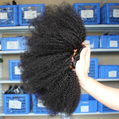 China Kinky Curly Afro Kinky Curly Hair Weave With Closure Natural Black Virgin Hair Bundles Extension for sale