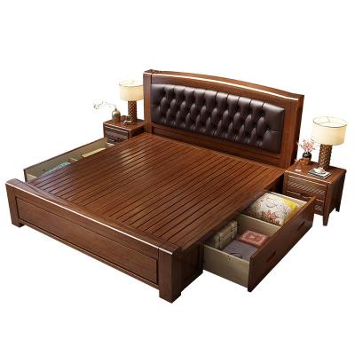 China AJJ DX-345 New Chinese Style Foldable Modern Walnut Leather Solid Wood Bedroom Storage Soft Wedding Bed for sale