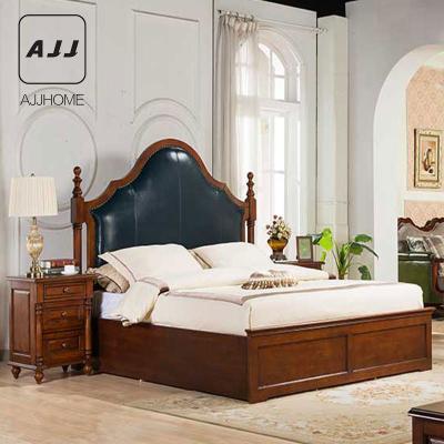 China Solid wood leather bed NK05 new American style solid wood AJJ frame box full of double high storage for sale