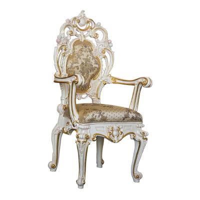 China EUROPEAN AJJ FA32 Hot Selling French Paint Furniture Restaurant Furniture Solid Wood Carving Armrest Dining Chair for sale