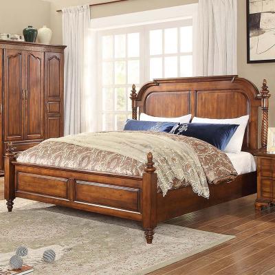 China AJJ A602-7 American style double bed 1.8 single plank bed design queen solid wood bett carved bed for sale