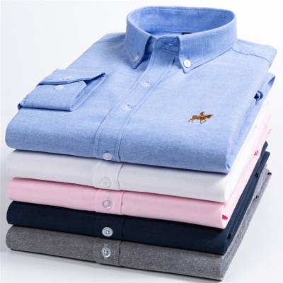 China Wholesale high quality anti-pilling men's oxford dress shirts long sleeve embroidered casual shirts for men for sale