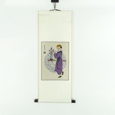 China Hand-painted auspicious beauty of traditional Chinese style fabric painting beauty figure for decoration for sale