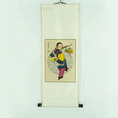 China Vintage Chinese New Year Hand Painted Painting Beauty Character Auspicious Painting for sale