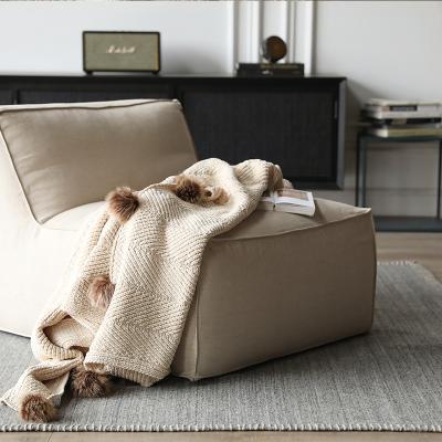 China Minimalism Apricot Polyester Soft Scandinavian Pom Pom Sofa Covers Nap Soft Warmth Bedroom Office Covering Living Room for sale