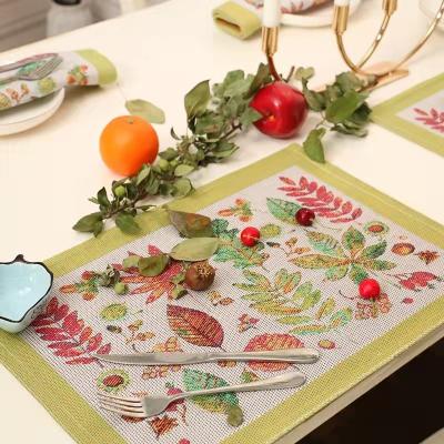 China Super texture stocked! High quality ! Pure Cotton Autumn Leaves Place Mat Coasters Holiday Party Wedding Office Decoration Creative Gifts for sale