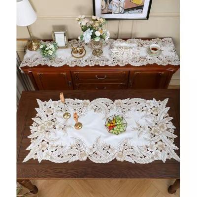 China Viable Scandinavian Luxury Restaurant Table Cloth Table Cover Cloth Embroidered Hollow Floral Pattern Gorgeous Home Decoration for sale