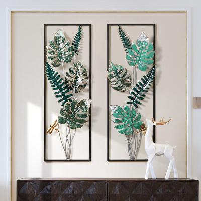 China Iron Art Green Decorative A Set Leaves Three-Dimensional Wall Hanging Creative Wall Decorations for sale