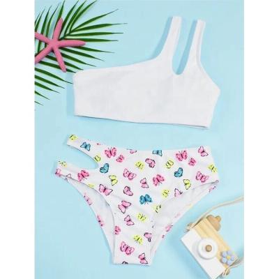 China Girls Breathable Halterneck Bikini Butterfly Print Beach Wear Children Two Piece Swimwear for sale