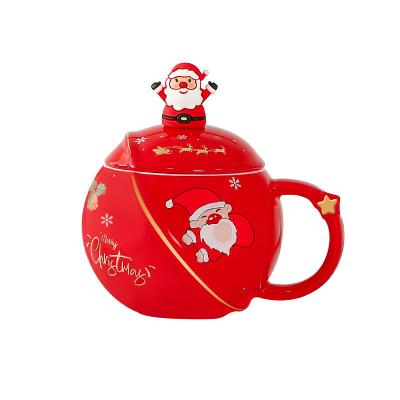 China Christmas Viable High Quality Ceramic Mugs With Spoon Applique Christmas Gift Color Box Packing Coffee Mug Handmade Tea Cup for sale