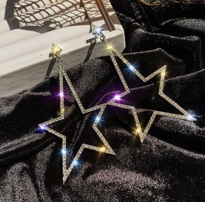 China Trendy Crystal Rhinestone Hollow Long Five-pointed Star Fashion Earrings Creative Ladies Tassel Drop Earrings Hanging Jewelry for sale