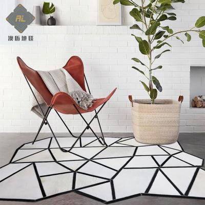 China True Style Washable Noble Anomaly Fashion Irregular Black And White Leather Quilting Rug for sale