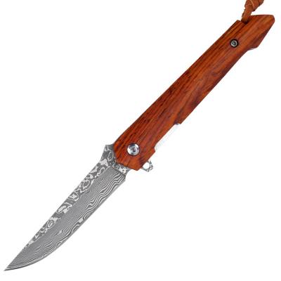 China Screw Release Folding Knife Classic Wood Handle Damascus Blade Hunting Outdoor Camping Knife for sale