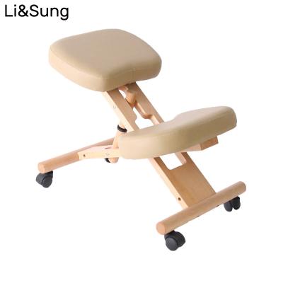 China Lisung 10209 Modern Posture Correction Desk Ergonomic Student Wooden Bentwood Kneeling Chair With Caster for sale