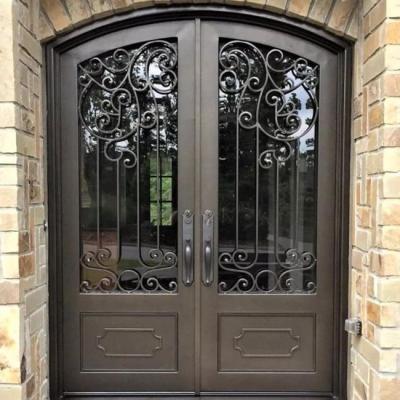 China Wrought Iron French Door Front Entry Front Swing Decoration Exterior Greenhouse Door for sale