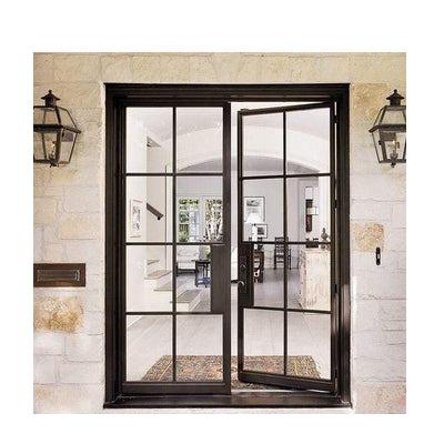 China Sound Insulation Tempered Insulated Wrought Iron Glass Clear Double Glass Door With Glass Design For Residential for sale