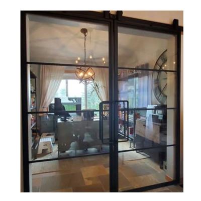 China Hot Wrought Iron Door Sound Insulation Product Glass Sliding Barn Door With Beautiful Design Room Interior Glass Door for sale