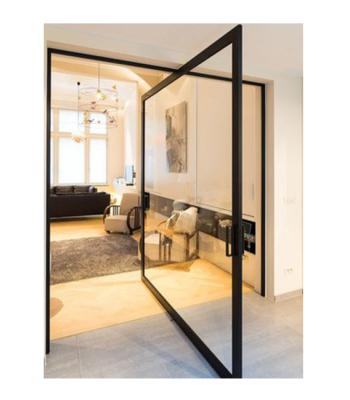 China Contemporary aluminum fire protection office front entrance profile pivot door with large clear glass panel design for villas for sale