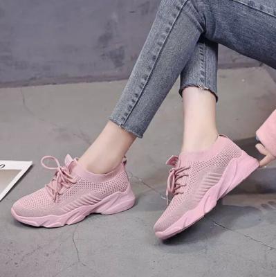 China Fashion Trend RTS Fashion Spring Summer Fly Weave Rib Flat Mouth Women Casual Sports Walking Style Shoes Sneakers for sale