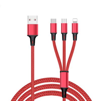 China Multi Charging Cable 2.4A USB Fast Charging 3 in 1 Charger Cable Nylon Braided 1.2M Multiple USB Cable for sale