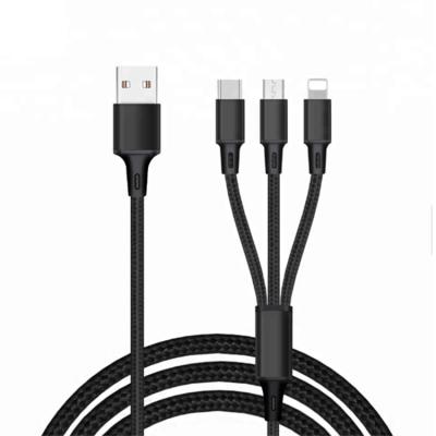 China Multiple USB Charging Nylon Braided Cable Universal 3 in 1 Charging Cord Adapter with Type-C Micro USB Port for sale