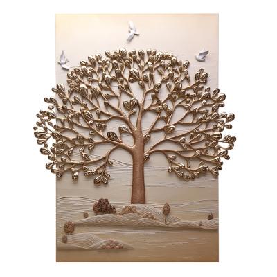 China Hot Sale Art Decor New Style Home Furniture 3D Wall Art Golden Tree Oil Painting For Living Room for sale