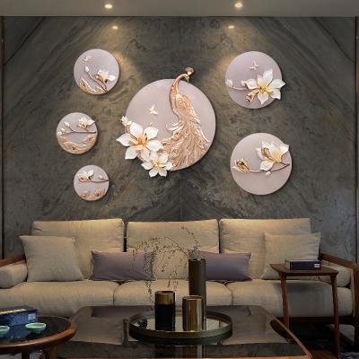 China Fashionable Custom High Quality Round Shape Peacock Wall Painting 6pcs 3d Flower Home Decoration for sale