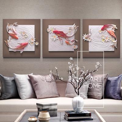 China 100% Relife 100% handmade koi fish 60x60 fish painting 3d wall panels handmade home decorations for sale