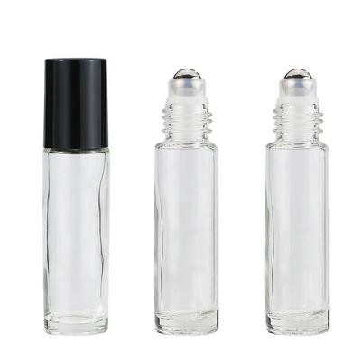 China Wholesale Cosmetic 10ml Mini Clear Essential Oil Stainless Steel Perfume Roll Bottle Roll On Roller Glass Bottle Packaging Low MOQ for sale