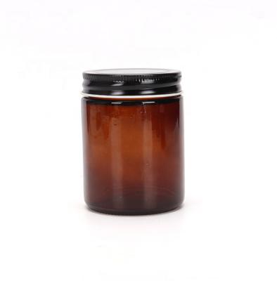 China Personal Care 8oz Amber Cream Jar Glass Cosmetic Bottle 250g Amber Jars With Black Cap for sale