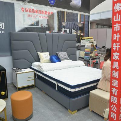 China 2020 Storage Hotel Furniture Show Fabric Customize Upholstered Beds With Long Headboard On Promotion for sale