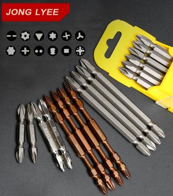 China Steel JONGLYEE S2 steel 6.35*65mm PH2 HRC 58 61 Hexagon Triangle magnetic double end Screwdriver Bits set for sale