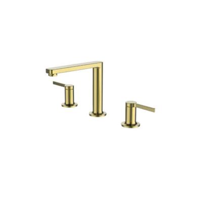 China Fashionable 3 Hole Brass Cylinder Bathroom Faucets Gold Metered Widespread Basin Faucet For Sink for sale