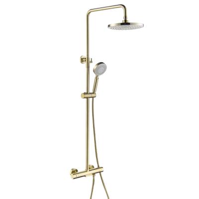 China Without Slide Bar Bathroom Luxury Design Gold Waterfall Thermostatic Shower Faucet Set For Toilet for sale